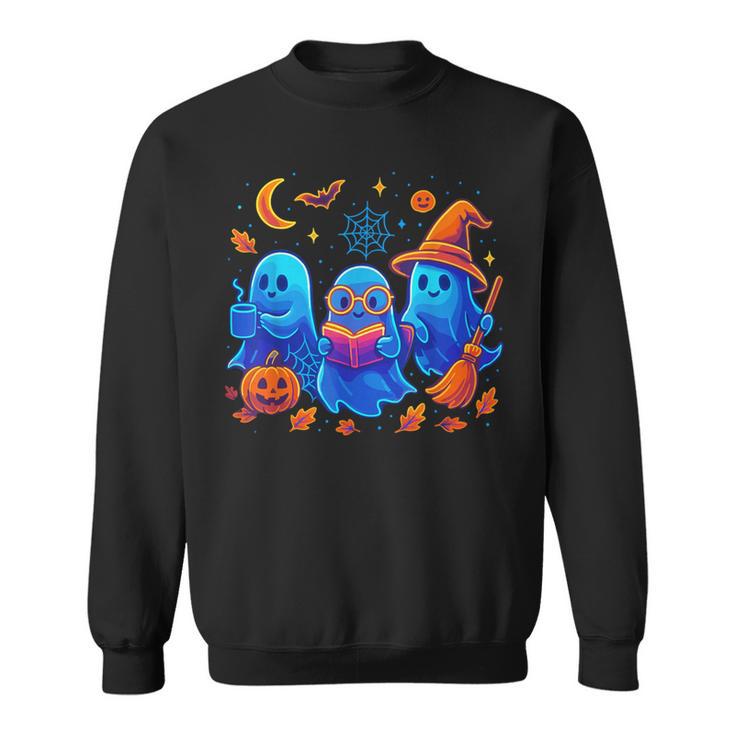 Little Ghost Coffee Tee Spooky Season Ghost Reading Book Sweatshirt