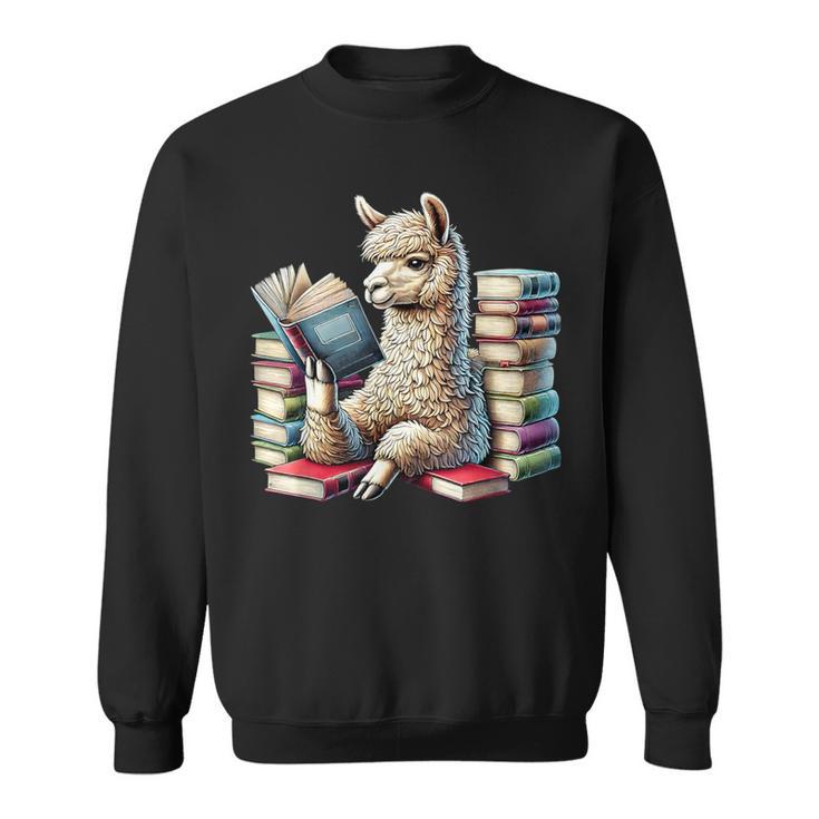 Llama Reading Book Reader Bookworm Alpaca Lover Sweatshirt