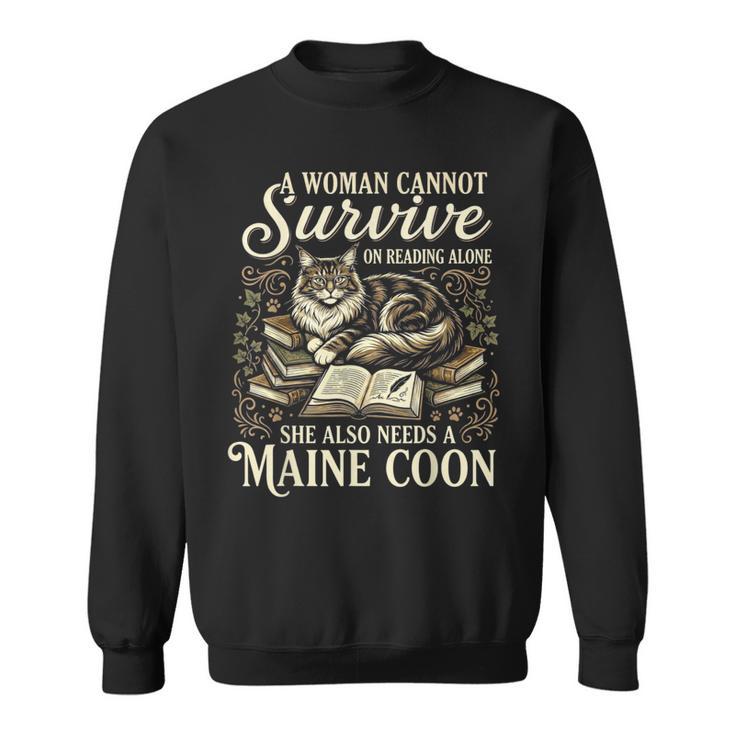 Maine Coon Mom Book Lover Reading Cat Bookworm Sweatshirt