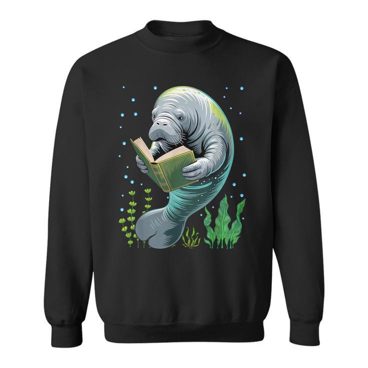 Manatee Reading Book Matching Bookworm Librarian Books Lover Sweatshirt