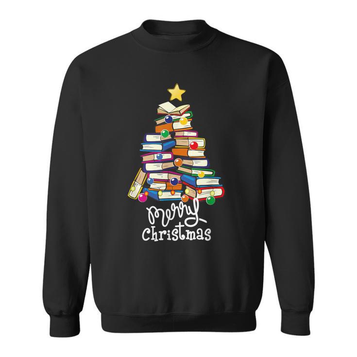 Merry Christmas Tree Love Reading Books Librarian Nerd Sweatshirt