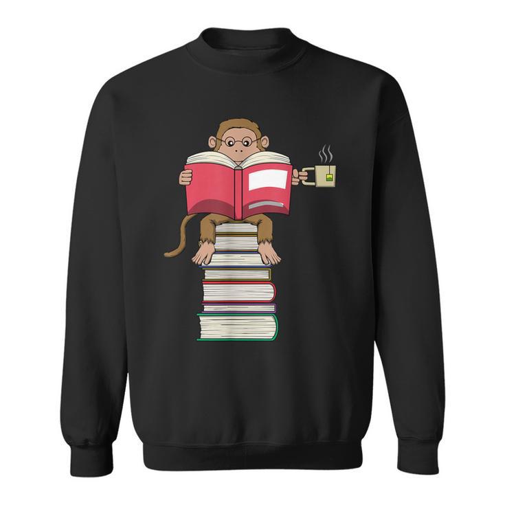 Monkey Reading Books And Drinking Tea Sweatshirt