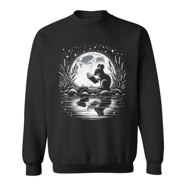 Mouse Reading Book Full Moon Lake Scenery Sweatshirt