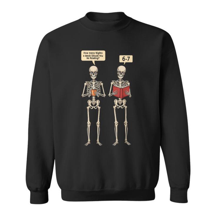 How Many Nights Reading Skeleton Book Lover Reader Sweatshirt