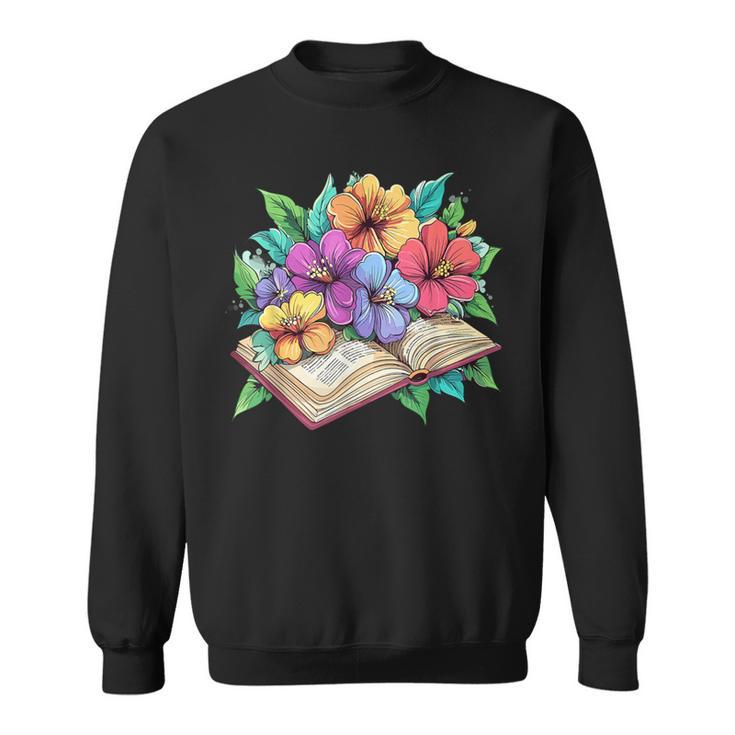 Open Book With Colorful Hibiscus Flowers Bloom Sweatshirt