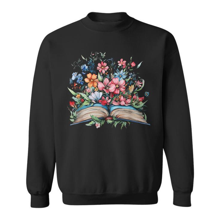 Open Book With Wildflowers Blooming Around Pages Sweatshirt