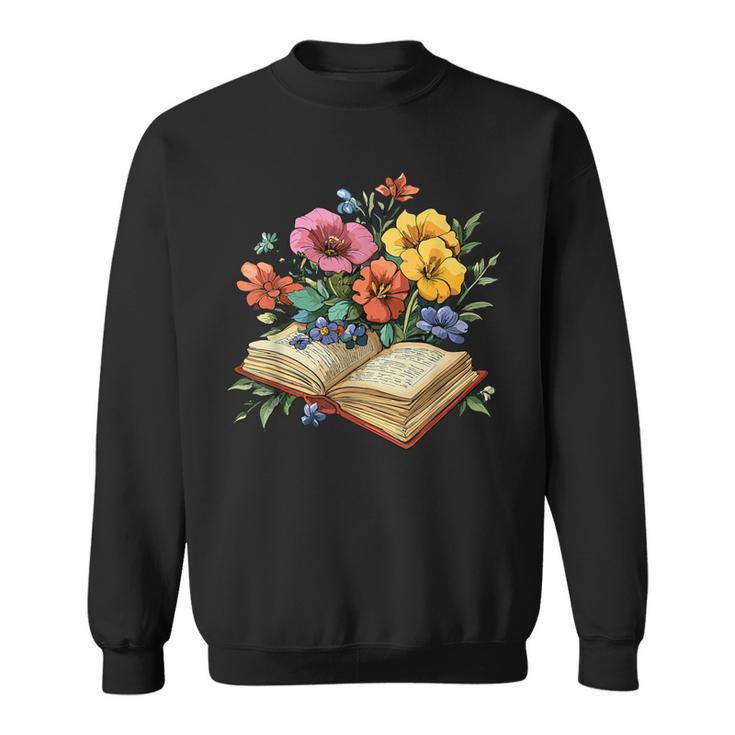Open Book With Wildflowers Vintage Botanical Reading Sweatshirt