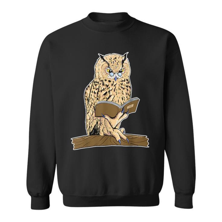 Owl Reading With Eye Glasses Book Student Teacher Bookworm For Men Women Kids Sweatshirt