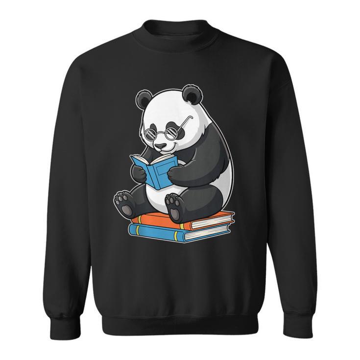 Panda With Glasses Reading Book Librarian Panda Sweatshirt