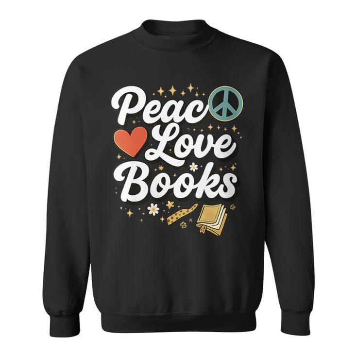Peace Love Books Cute Retro Reading Graphic Sweatshirt