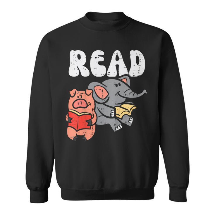 Pig Elephant Reading Cute Book Lover Bookworm Boys Girls Kid Sweatshirt