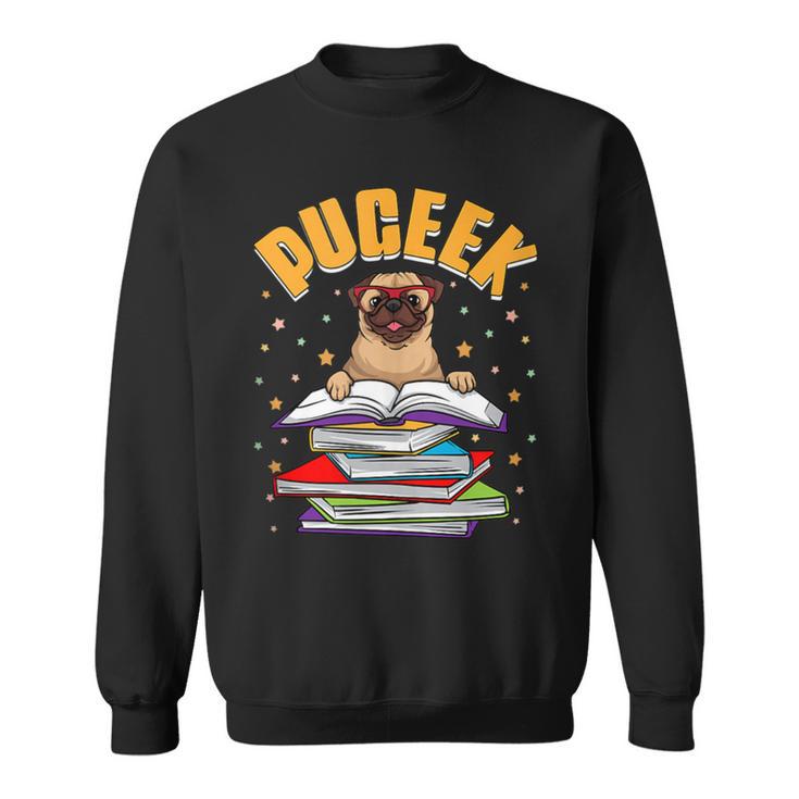 Pug Lovers Who Love To Read PUGEEK Pug With Books Sweatshirt