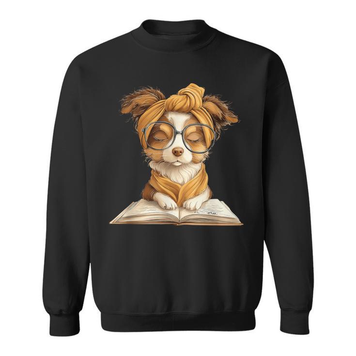 Puppy Open Book Reading Dog Lover Graphic Portrait Round Sweatshirt Puppy Open Book Reading Dog Lover Graphic Portrait Round Sweatshirt