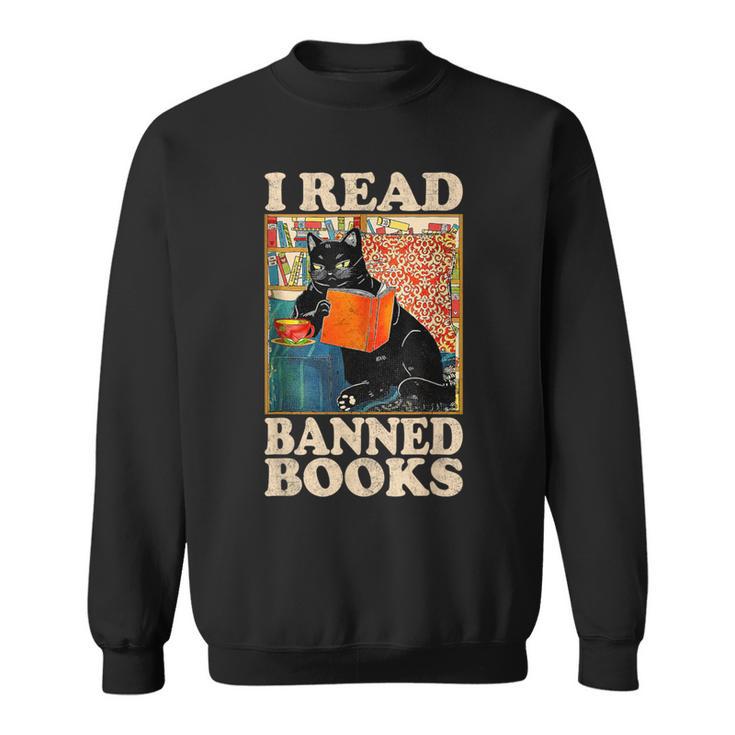 I Read Banned Books  Cat Reader Bookworm Sweatshirt