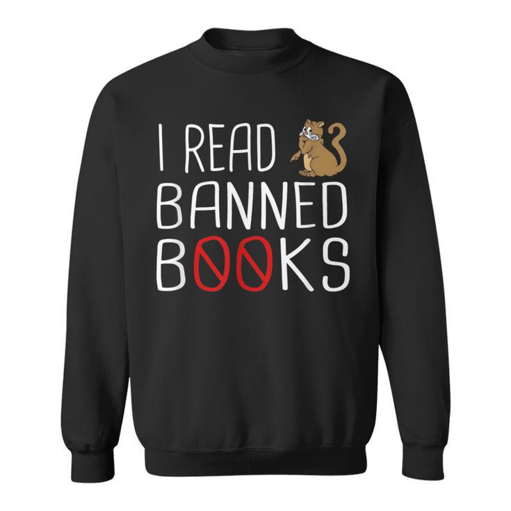 I Read Banned Books Cat Reading A Books Men Women Sweatshirt