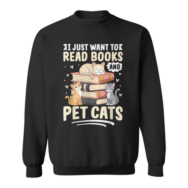 Read Books And Pet Cats Cat Lover Women Girls Kids Sweatshirt