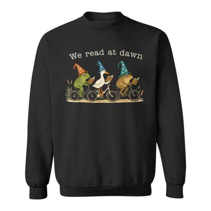 We Read At Dawn Book Lover Frog Duck Cycling Bookish Sweatshirt