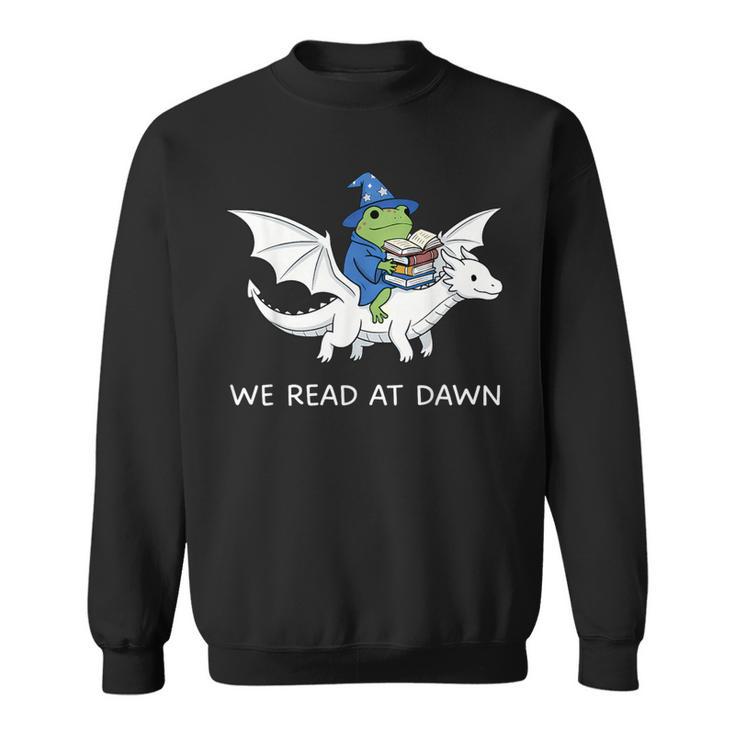 We Read At Dawn Bookish Frog Wizard Reading Sweatshirt