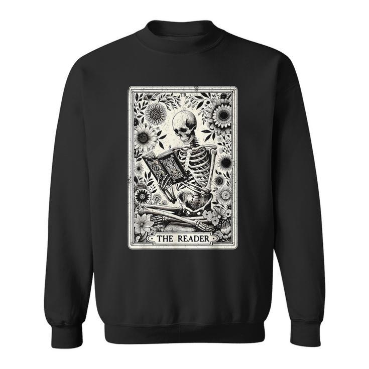 The Reader Skeleton Book Lover Tarot Card Reading Book Sweatshirt