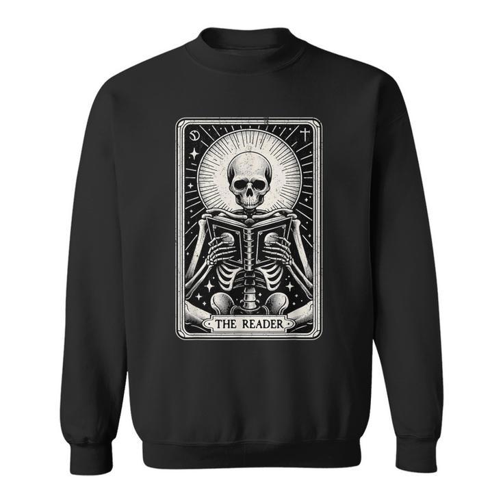 The Reader Tarot Card Books Skeleton Reading Book Sweatshirt