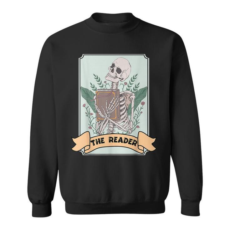 The Reader Tarot Card Skeleton With Book Lover Bookworm Sweatshirt