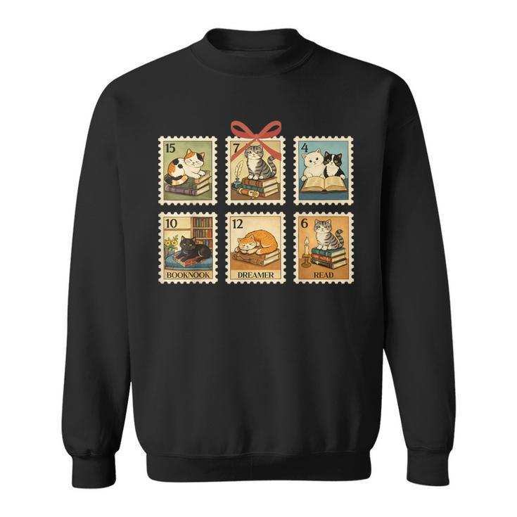 Reading Book Lover Bookish Cat Mom Cat Reading Books Stamps Sweatshirt Reading Book Lover Bookish Cat Mom Cat Reading Books Stamps Sweatshirt