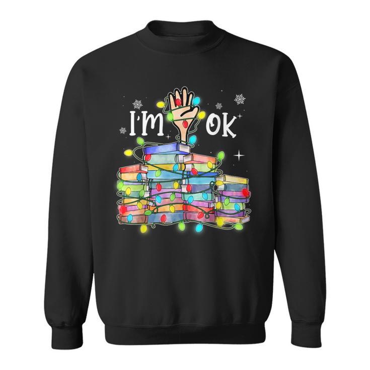 Reading Books I'm Ok National Book Lovers Lights Christmas Sweatshirt