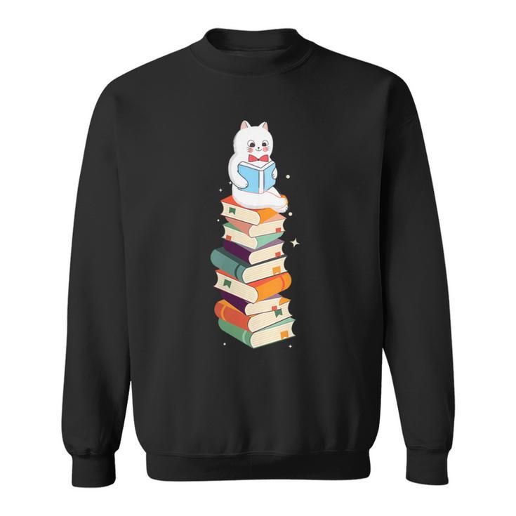 Reading Cute Cat Read Colorful Books Reader Women Men Kids Sweatshirt