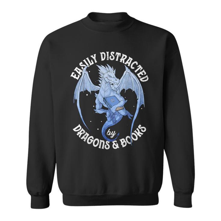 Reading Dragon Easily Distracted By Books Lover Bookworm Sweatshirt