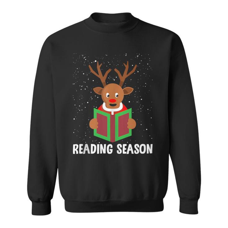 Reading Season Christmas Reindeer Bookworm Book Reader Sweatshirt