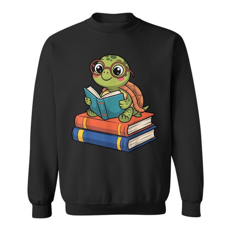 Reading Turtle Bookworm Cute Turtle With Glasses Books Sweatshirt