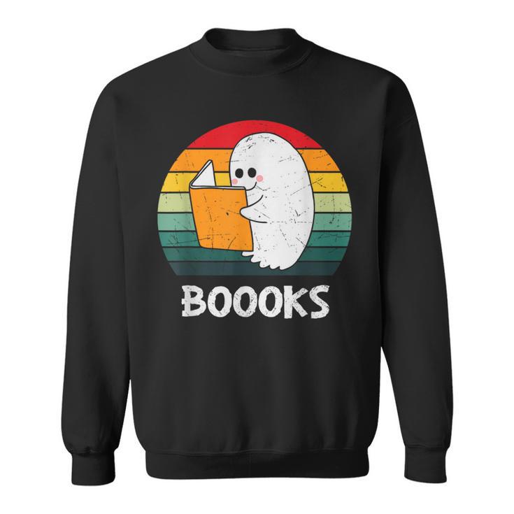Retro Book Ghost Reading Halloween Teacher Men Women Sweatshirt