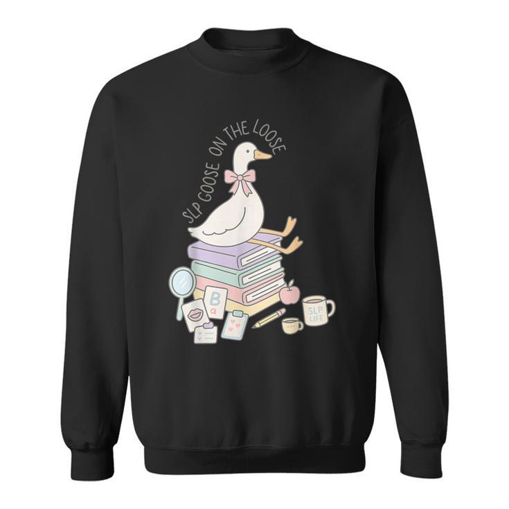 Retro Book SLP Goose On The Loose Speech Language Pathology Sweatshirt