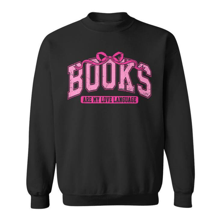 Retro Pink Coquette Bow Valentine Book Lover Varsity Sweatshirt