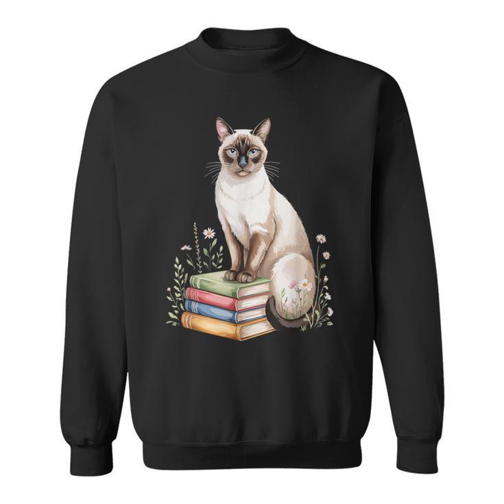 Siamese Cat Meezer Bookworm Flowers Book Reading Books Sweatshirt Siamese Cat Meezer Bookworm Flowers Book Reading Books Sweatshirt