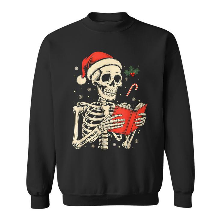 Skeleton Reading Book Christmas Teacher Librarian Book Lover Sweatshirt
