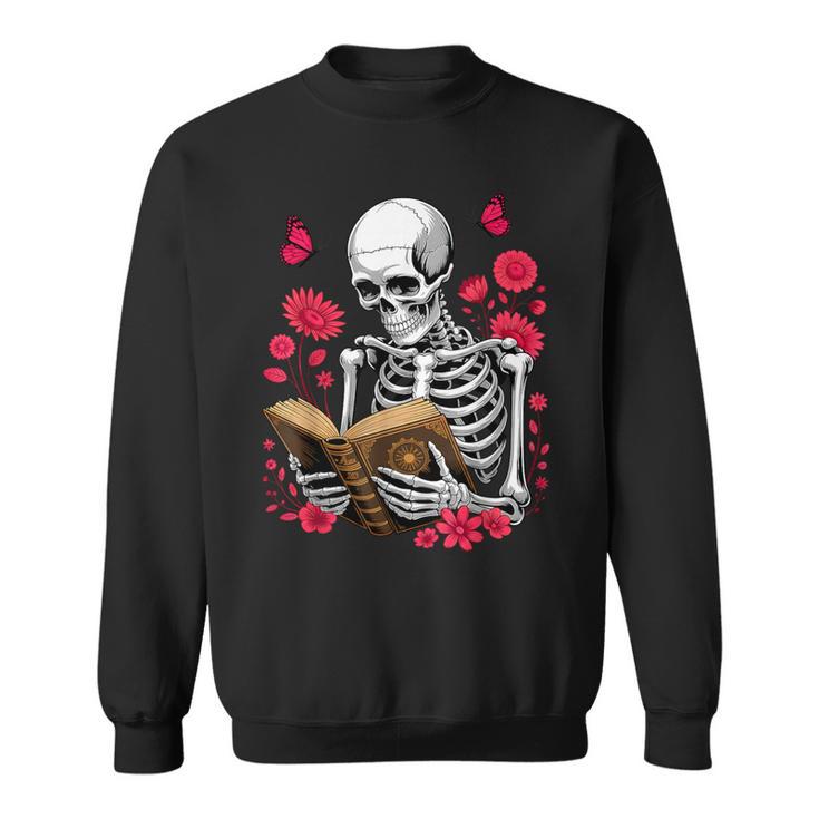 Skeleton Reading Book Lover Floral Flowers Bookish Bookworm Sweatshirt
