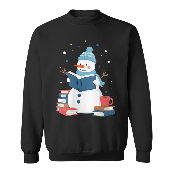 Snowman Reading Book Lover Librarian Reading Sweatshirt