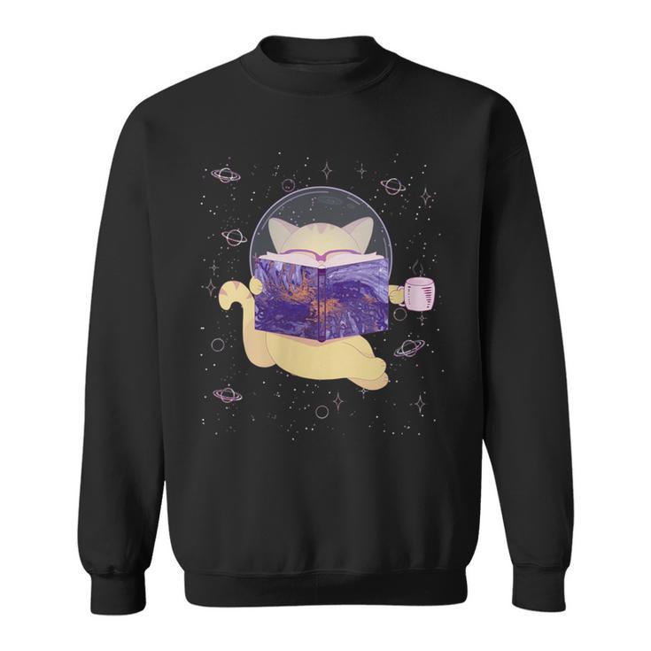 Space Cat Reading Book And Tea Space Cat Sweatshirt
