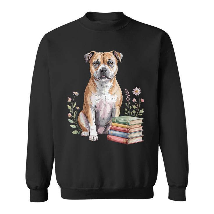 Staffordshire Bull Terrier Books Flowers Book Reading Sweatshirt