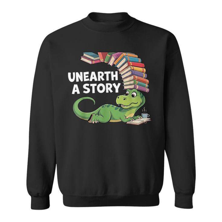 Summer Reading 2026 Unearth a Story Theme Dinosaur Book Nerd Sweatshirt