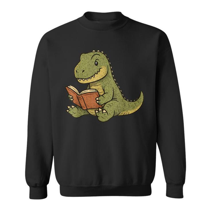 T-Rex Dinosaur Reading Book Nerd Sweatshirt