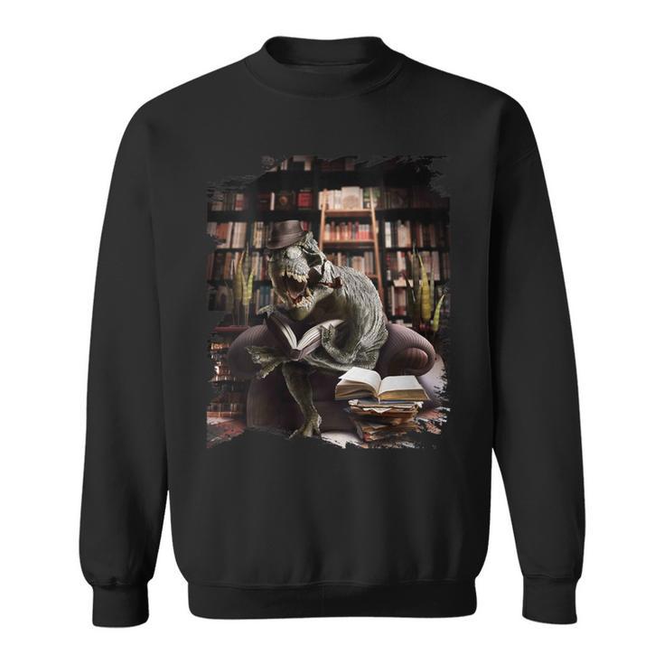 T-Rex Dinosaur Reading Books In Book Library Bookstore Sweatshirt