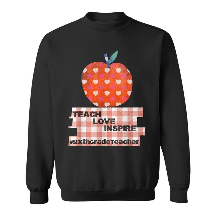 Teach Love Inspire Valentines Day Book 6th Grade Teacher Sweatshirt