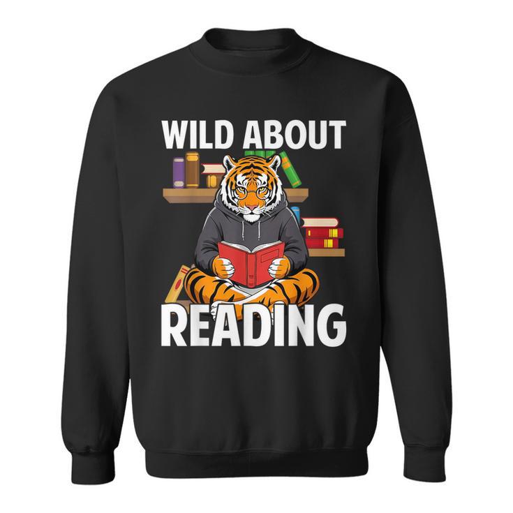 Tiger Reading Book Wearing Glasses Library Animal Sweatshirt