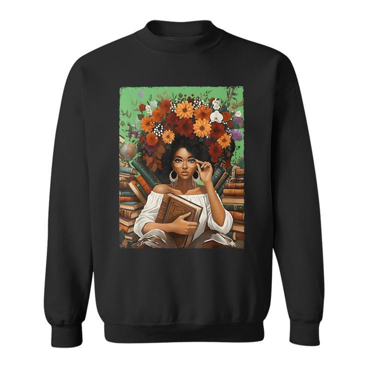 History Month Black Afro Girl Women Book Lovers Floral Sweatshirt