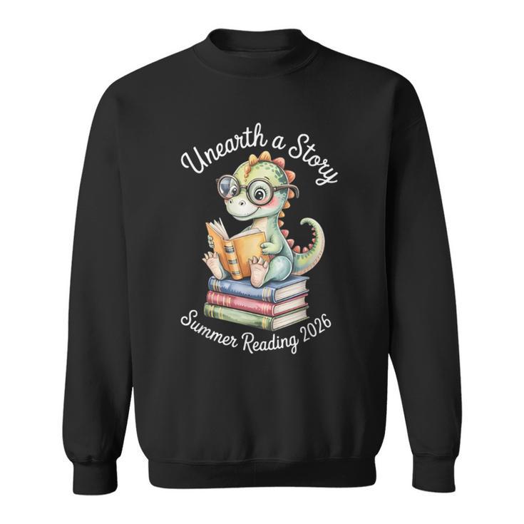 Unearth A Story Summer Reading 2026 Cute Dino Book Lover Sweatshirt