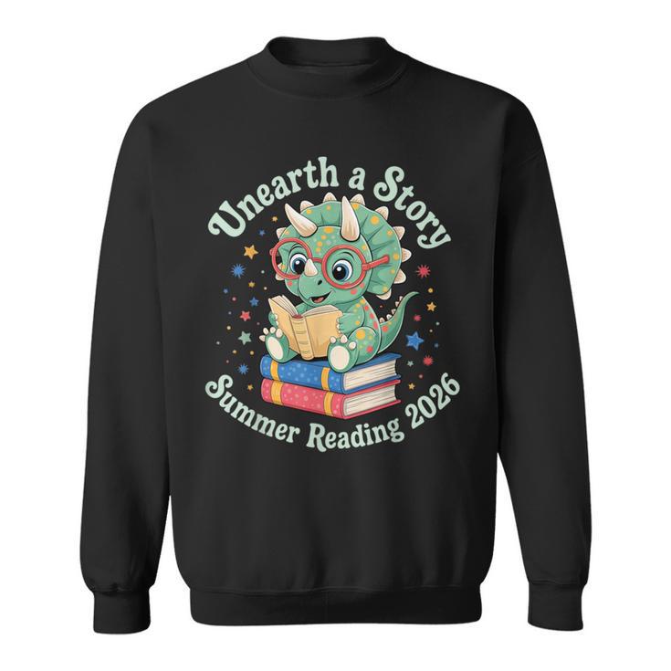 Unearth a Story Summer Reading 2026 Cute Dinosaur Book Lover Sweatshirt