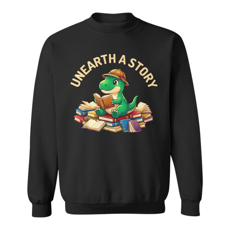 Unearth A Story Summer Reading 2026 Dinosaur Book Floral Sweatshirt
