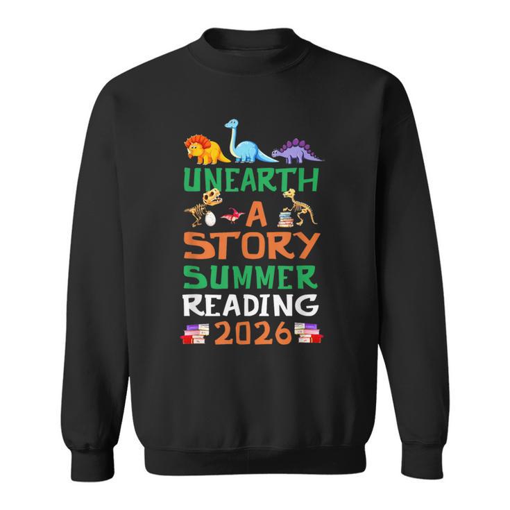 Unearth A Story Summer Reading Program 2026 Dinosaur Book Sweatshirt